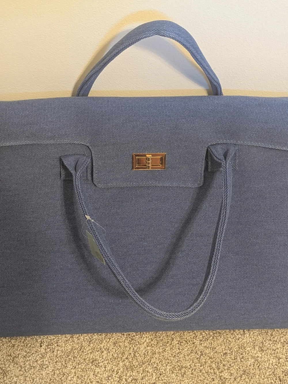 Brand New: Debbie Katz Blue Canvas Tote Bag with Gold Turn-Lock